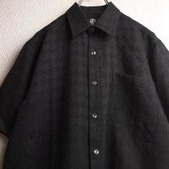 古着 レトロ シャツ 柄シャツ 総柄 デザインシャツ 透け感 ブラック 黒 半袖