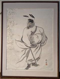 【真作】掛軸　鍾馗図　魔除け　武神　水墨画　迫力の筆致　厄除け　R163 真作】掛軸 鍾馗図 魔除け 武神 水墨画 迫力の筆致 厄除け R163