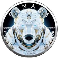 世界100枚限定！ カナダ メイプルリーフ 銀貨 カラー 白熊ロボット 1オンス 世界100枚限定！ カナダ メイプルリーフ 銀貨 カラー 白熊
