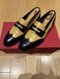 レア！三陽山長ローファー革靴コンビバイカラー67ネイビー紺イエロー×ブラウン黄茶