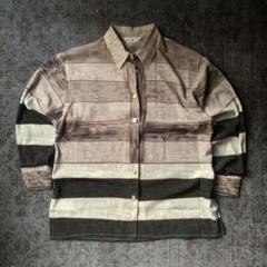 希少 総柄シャツ デザイン モード レトロ vintage 水彩画 黒 古着