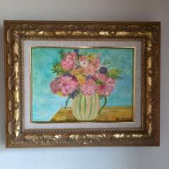 花瓶の花 油彩画 金色フレーム