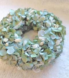 秋色紫陽花と白い花々の美しリース【再々販】ライムグリーン 紫陽花リース