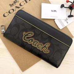 新品 COACH コーチ 長財布 スモークブラック グレー 黒色 メンズ