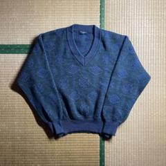 希少　オールド　イヴサンローラン　柄ニット　ネイティブ柄　セーター　刺繍ロゴ 1b25063d94ecbb12544fddf299ad14