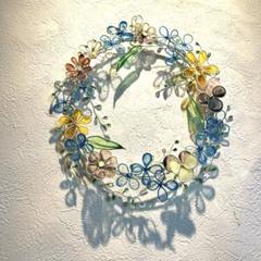 ワイヤークラフト ワイヤーアート 水色小花とお花いっぱい