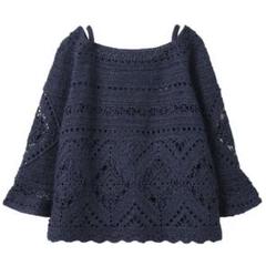 Knit by Keita Maruyama ネイビー 五分袖 ニット KEITA MARUYAMA TOKYO PARIS - 美品 ケイタマルヤマ 手刺繍 桜