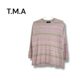 【TMA】薄手　ニット　セーター　長袖　可愛い　総柄　ピンク