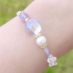 【ラスト1点】〈贅沢天然石〉上品ビーズの透明感ブレスレット　ハンドメイド