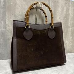 ✨美品✨ GUCCI ハンドバック バンブー スエード 黒 レザー ダイアナ 極美品✨GUCCI グッチ ダイアナ バンブー スエード レザー