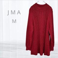 J M A ニットセーター ケーブル編み M 赤 丈長い ゆったり