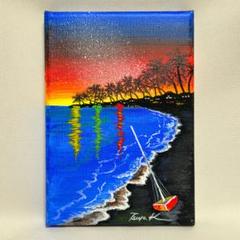 楽園サンセット SMサイズ(15.8×22.7cm) アクリル画 原画