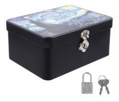 ブリキ 箱 収納ボックス ブリキ缶 缶ケース 鍵付き ブリキ缶ケース　星空
