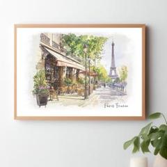 水彩で描く風景画『フランス パリのエッフェル塔』ジグレ版画