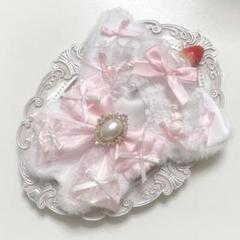 ♡ぬい服　10〜12cm用　ホワイト×ベビーピンク　ねこ　チェーンフック付き♡のサムネイル