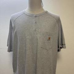 Carhartt ヘンリーネック Tシャツ 2XL グレー ロゴ 半袖 i-63