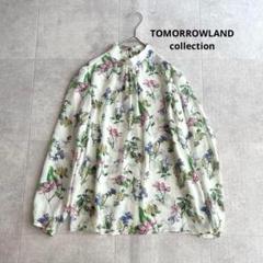 美品✨TOMORROWLAND シルクフラワープリント ギャザーネックブラウス