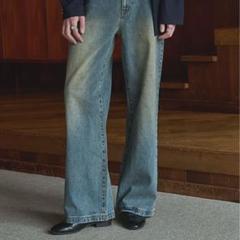 【LURAKU】 セミフレアウォッシュデニム ストレージデニム LURAKU ジーンズ 「LURAKU」Semi-flared washed denim