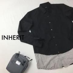 INHERIT インヘリット メンズ シャツ ブラック ボーダー 襟付き