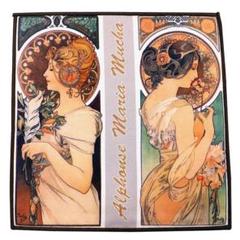 ミュシャ ／ 羽根と桜草 西洋名画 ハンカチ マイクロファイバーのサムネイル