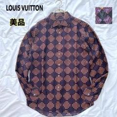 LOUIS VUITTON ダミエ LVロゴ入り 総柄 シルクm長袖シャツ