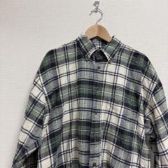 【FLANNEL】古着　グリーン　チェック柄　長袖シャツ