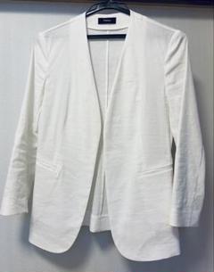 t60【Lilly Ann】ノーカラーボタンレスジャケット軽いふわふわ春