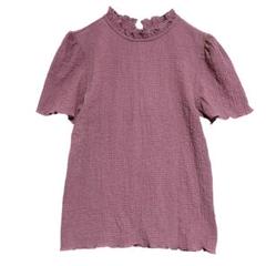 ミミトゥジュール　フリルスタンドカラー シャーリングカットソー　くすみ紫　M