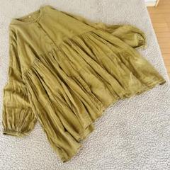 シアー♠︎長袖トップス♠︎チュニク【 L】 くすみカーキ　ティアードギャザーゆったり