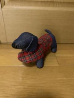 デニム製赤チェック犬型ぬいぐるみのサムネイル
