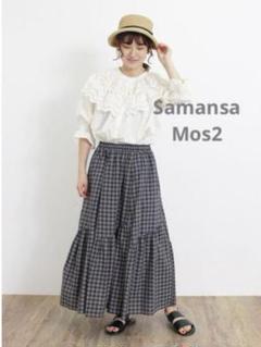 Samansa Mos2 スカート 柄アソート斜め切替ティアードスカート