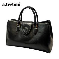 a testoni アテストーニ　シボ革トートバッグ　黒✖️茶 a testoni アテストーニ シボ革トートバッグ 黒✖️茶 バッグ