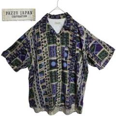 100% レーヨン PAZZO JAPAN 総柄半袖シャツ　ヴィンテージ　レトロ