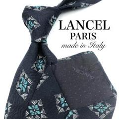 【美品】LANCEL PARIS ネクタイ Lマーク ロゴ 小紋柄 ネイビー 紺