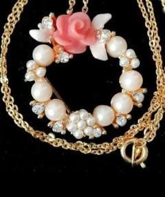 贅沢品 サークル パール VENDOME 薔薇 ブローチ ヴィンテージ アクセサリー