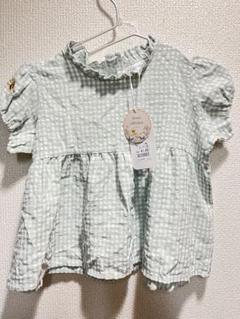 ギンガムチェック　ブラウス　ミント　トップス　100cm 黄緑　グリーン