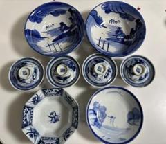 青白磁 風景画 ボウル 8個セット