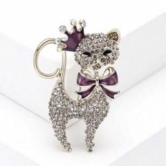 ★ヴィンテージブローチ 猫ねこ 冠 クラウン リボン シルバー ラインストーン②