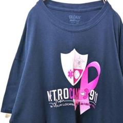ギルダン METROCOM ピンクリボン Tシャツ ネイビー 紺色 XL古着