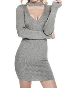 GUESS トライアングル ワンピース タイト リブニット グレー セクシーのサムネイル
