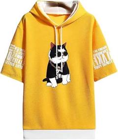 イエロー 3XL パーカー 半袖 フード メンズ 夏服 猫 薄手 五分袖 ネコ