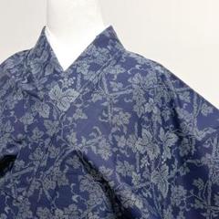 未着用　小紋　大島紬　藍染　藍大島紬　葡萄　蔦　リーフ　着物　017k