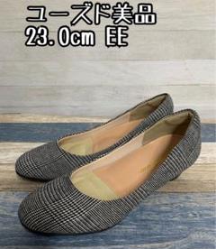 ユーズド美品☆23.0cm2Eチェック柄ラウンドパンプス x220