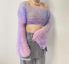 【雲雲】モヘアニット　ショートニット　シースルーニット　パープル　紫　パステル m11209443167_1.jpg?1710917477