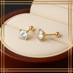 015Dc【シンプル】ピアス　一粒ダイヤ　5㎜　ネジ式　CZ　S925　ゴールド 015Ah【シンプル】ピアス 一粒CZダイヤ 5mm ネジ式 S925