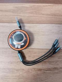 3in1 巻き取り式充電ケーブル 超高速充電 30cm~120cm 黒