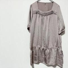 ブラウス　光沢　ブラウン　半袖　無地　Lサイズ　ロング シンプル　シャツ