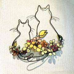 猫　小鳥親子　ワイヤークラフト　アート 猫 小鳥親子 ワイヤークラフト アート アート・写真