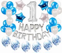 1歳　誕生日　バルーンセット　シルバーブルーの1歳誕生日のパーティー　バルーン