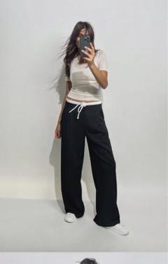 ZARA WIDE-LEGパンツ ダブルウエストバンド - メルカリ